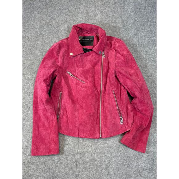 Bagatelle NYC Jacket Womens Large Pink Suede Leather Full Zip Motor Biker Grunge - Picture 1 of 5